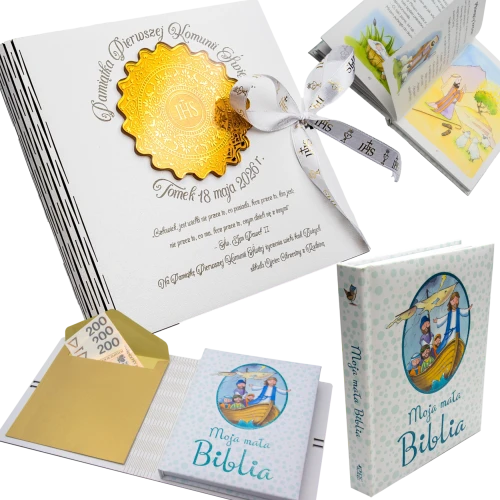 BIBLIA W PUDEŁKU Pamiątka Pierwszej Komunii Świętej PREZENT NA KOMUNIĘ 224strony