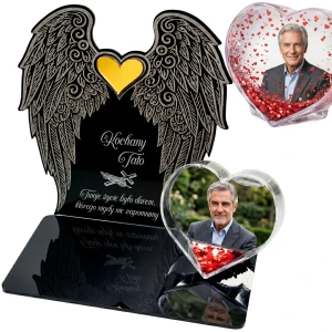 Podstawka na grób znicz pamiątka ze zdjęciem w sercu dedykacja dla Taty statuetka