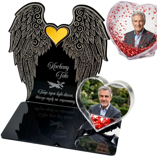 Podstawka na grób znicz pamiątka ze zdjęciem w sercu dedykacja dla Taty statuetka