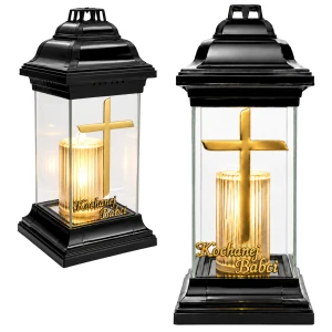 Znicz LED na Grób Kochanej Babci Lampion Krzyż Złoty Wkład LED 30 cm