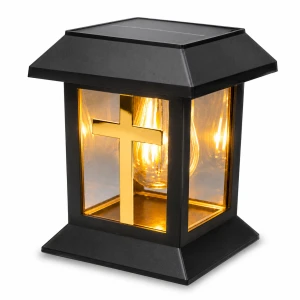 ZNICZ z Krzyżem na GRÓB Cmentarz WIECZNY Solarny LAMPION LED STATUETKA  Ozdoba dla Mamy Taty Babci Dziadka