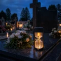 GRA-068-Z-PUSTY Znicz solarny LED lampion klepsydra złoty krzyż czarny na grób premium s (12).png
