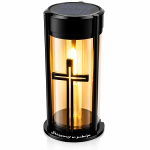 Znicz Solarny LED Lampion Lampka na Grób Cmentarny Krzyż Spoczywaj w Pokoju
