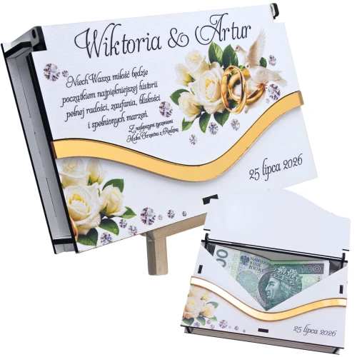 Pudełko na pieniądze Ślub personalizowane prezent Młoda Para z nadrukiem UV