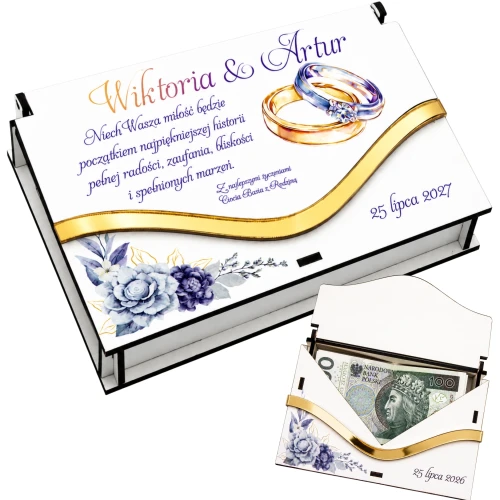 Pudełko na pieniądze Ślub personalizowane prezent Młoda Para z nadrukiem UV