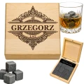 KAMIENIE DO WHISKY KAMIENNE KOSTKI GRANIT w drewnianym pudełku z grawerem