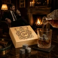 KAMIENIE DO WHISKY KAMIENNE KOSTKI GRANIT w drewnianym pudełku z grawerem