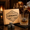KAMIENIE DO WHISKY KAMIENNE KOSTKI GRANIT w drewnianym pudełku z grawerem