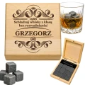 KAMIENIE DO WHISKY KAMIENNE KOSTKI GRANIT w drewnianym pudełku z grawerem