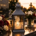ZNICZ Kapliczka LAMPKA nagrobna  OZDOBA NA GRÓB led SZARY LAMPION