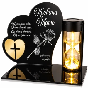 Znicz solarny LED dla Mamy na grób serce klepsydra RÓŻA DUŻY mocne ŚWIATŁO
