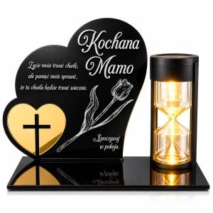 Znicz solarny LED dla Mamy na grób serce klepsydra DUŻY mocne ŚWIATŁO MAMA