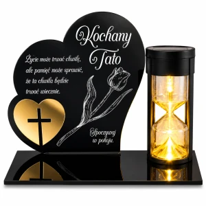 Znicz solarny LED dla Taty na grób serce klepsydra DUŻY mocne ŚWIATŁO TATA