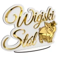 Napis WIEJSKI STÓŁ Biało-złoty lustrzany 35x25 dekoracja stołu wesele ślub