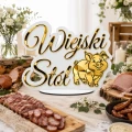 Napis WIEJSKI STÓŁ Biało-złoty lustrzany 35x25 dekoracja stołu wesele ślub