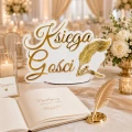 Napis KSIĘGA GOŚCI biało-złoty lustrzany 38x26 na wesele ślub dekoracja