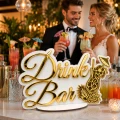 Napis DRINK BAR biało-złoty lustrzany 34x22 cm wesele ślub dekoracja STOŁU Z ALKOCHOLEM