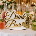 Napis DRINK BAR biało-złoty lustrzany 34x22 cm wesele ślub dekoracja STOŁU Z ALKOCHOLEM