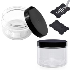 10X SŁOICZEK POJEMNIK 200ML NAKRĘTKA CZARNA ETYKIETY