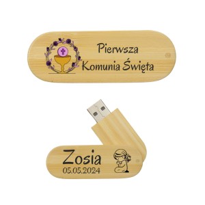 PENDRIVE DREWNIANY BAMBUSOWY Z NADRUKIEM PIERWSZA KOMUNIA ŚWIĘTA 16GB 2.0