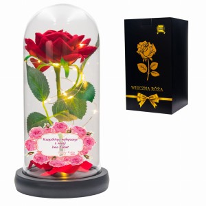 WIECZNA RÓŻA ŚWIECĄCA PREZENT NA DZIEŃ KOBIET PERSONALIZOWANA DLA UKOCHANEJ