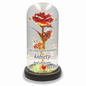 WIECZNA RÓŻA ŚWIECĄCA PREZENT NA DZIEŃ KOBIET PERSONALIZOWANA DLA UKOCHANEJ