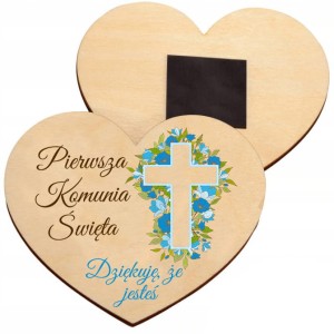 PODZIĘKOWANIA DLA GOŚCI KOMUNIA MAGNES DREWNIANE SERCE NA KOMUNIĘ