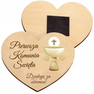 PODZIĘKOWANIA DLA GOŚCI KOMUNIA MAGNES DREWNIANE SERCE NA KOMUNIĘ