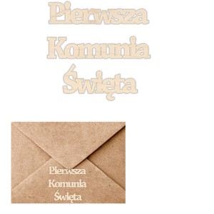 SCRAPKI DREWNIANE GRAWER 1 KOMUNIA ŚW  OZDOBA ZAPROSZENIA KOMUNIJNEGO 10SZT