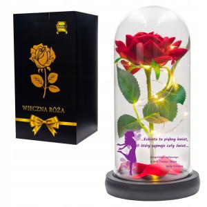 WIECZNA RÓŻA ŚWIECĄCA PREZENT NA DZIEŃ KOBIET PERSONALIZOWANA DLA UKOCHANEJ