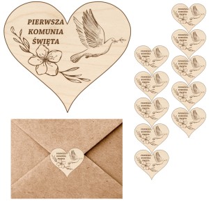SCRAPKI DREWNIANE GRAWER 1 KOMUNIA ŚW  OZDOBA ZAPROSZENIA KOMUNIJNEGO 10SZT