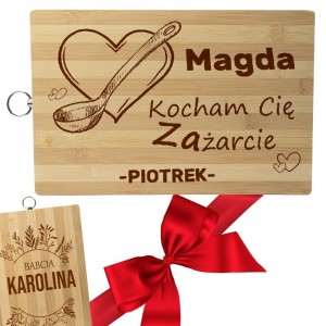 KUCHENNA DESKA DO KROJENIA Z GRAWEREM PREZENT DLA BABCI DZIADKA MAMY TATY SERWISOWANIA BAMBUSOWA DREWNIANA 26x16 DUŻA