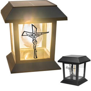 LAMPION NA GRÓB Statuetka NA Cmentarz Z KRZYŻEM ZNICZ SOLARNY LED Nowoczesny