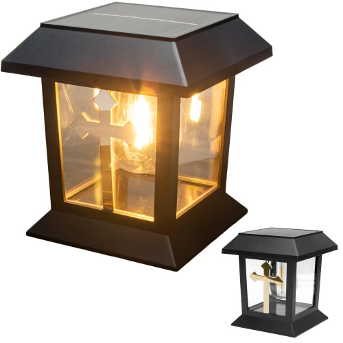 ZNICZ SOLARNY LED LAMPION NA GRÓB STATUETKA NA CMENTARZ Z KRZYŻEM