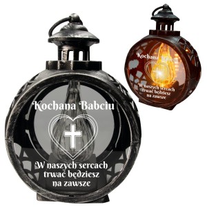 ZNICZ DLA BABCI LATARENKA OKRAGŁA na grób LED STATUETKA NA CMENTARZ