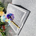 Podstawka na cmentarz GRAWEROWANY ZNICZ dekoracja na grób WIECZNA RÓŻA