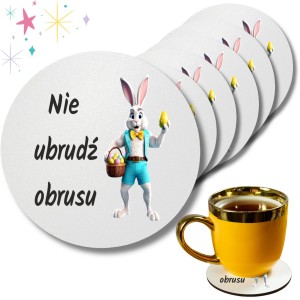 PODKŁADKI POD KUBEK KUBKI WIELKANOC Zając Śmieszne Nie Ubrudź Obrusu 6szt