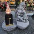 ZNICZ GIPSOWA FIGURKA NAGROBNA SZARY Anioł Księga Lampka LED KRZYŻ GIPS