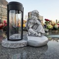 ZNICZ GIPSOWA FIGURKA NAGROBNA SZARY Anioł Księga Lampka LAMPA SOLARNA GIPS