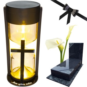 ZNICZ SOLARNY LED LAMPION NA GRÓB STATUETKA NA CMENTARZ Z KRZYŻEM