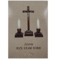 ELEGANCKI ZESTAW KOLĘDOWY Z IKONĄ Krzyż z Jezusem Jasne Drewno Świecznikx2
