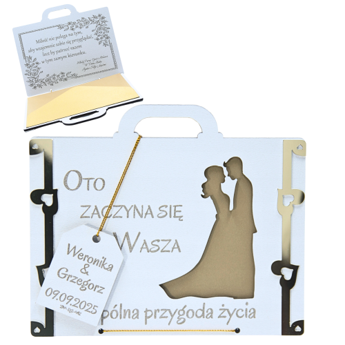 Kartka WALIZKA NA ŚLUB WESELE na pieniądze GRAWER prezent pamiątka ślubu