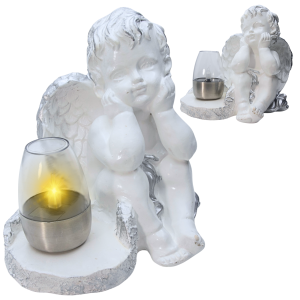ZNICZ GIPSOWA FIGURKA NAGROBNA Srebrny Anioł Aniołek Gipsowy LAMPA LED