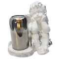 ZNICZ GIPSOWA FIGURKA NAGROBNA Srebrny Anioł Aniołek Gipsowy LAMPA LED