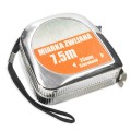 7,5M x 25MM MIARA ZWIJANA TAŚMA Z BLOKADĄ  SREBRNA Z KLIPSEM