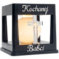 ZNICZ SOLARNY LED LAMPION NA GRÓB STATUETKA NA CMENTARZ Z KRZYŻEM