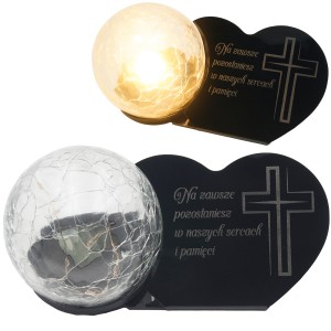 Znicz solarny LED z kulą  STATUETKA NA GRÓB wieczny lampion szkło akryl