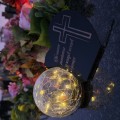 Znicz solarny LED z kulą  STATUETKA NA GRÓB wieczny lampion szkło akryl