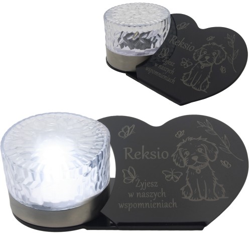 ZNICZ SOLARNY LED dla Psa/Kota statuetka serce  grawer IMIĘ  lampka 3D