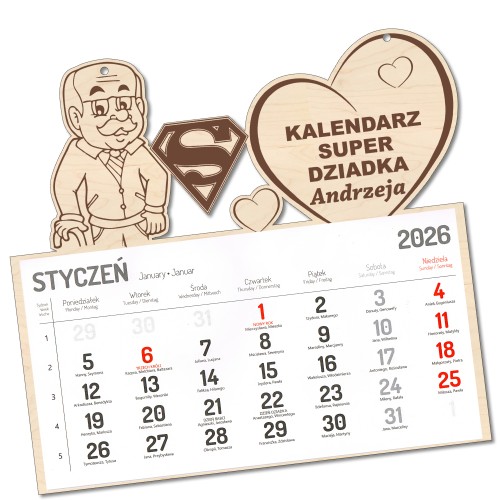 KALENDARZ NA DZIEŃ DZIADKA ŚCIENNY WISZĄCY NA PREZENT NOWY ROK